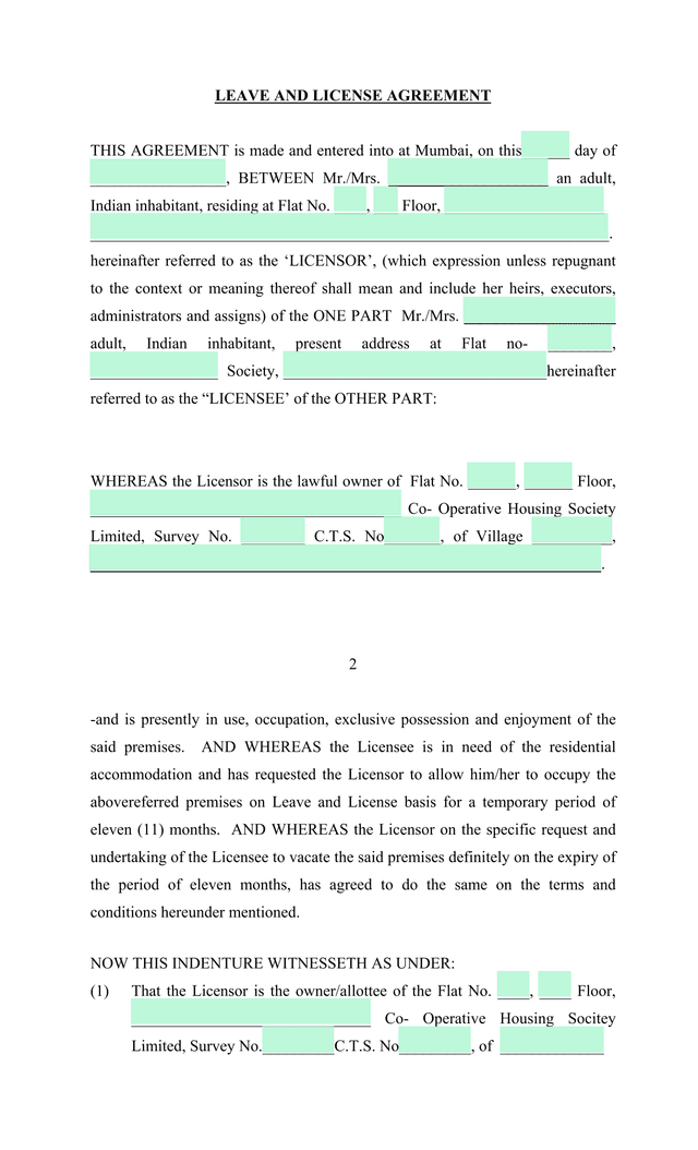 Leave And License Agreement screenshot