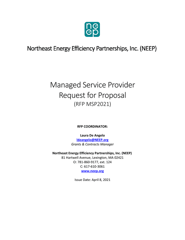 Managed Service Provider Request For Proposal (RFP MSP2021) screenshot