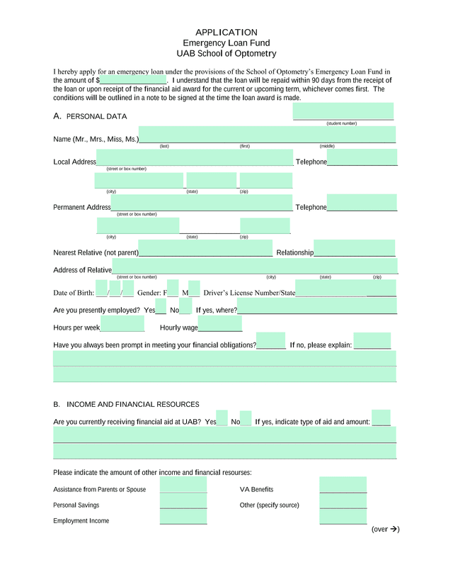 Emergency Loan Fund Application screenshot