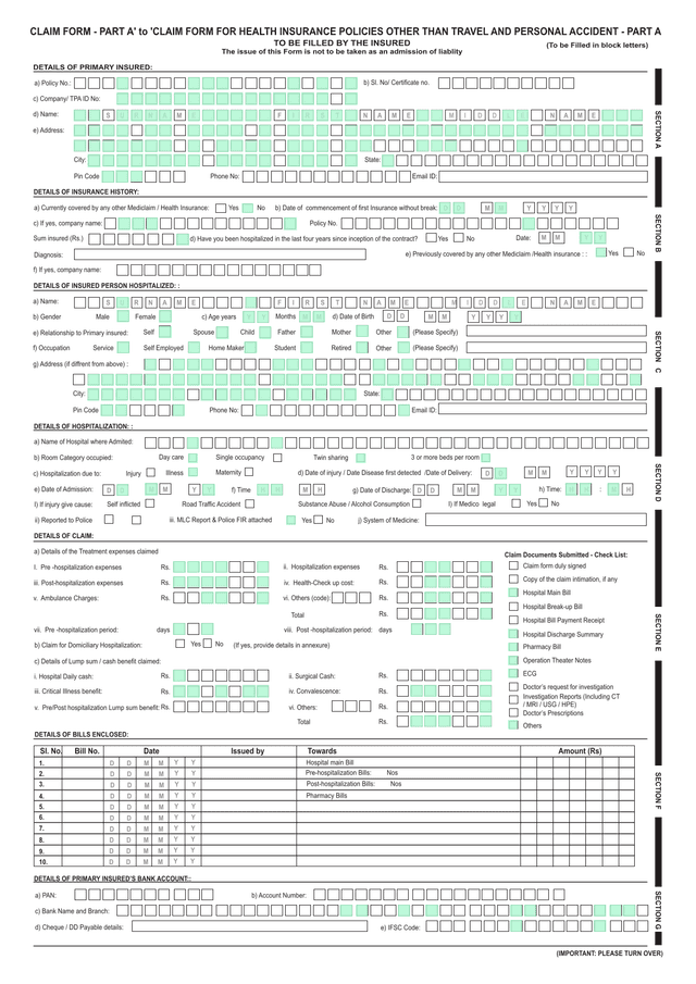 CLAIM FORM   PART A screenshot