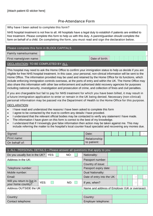 Pre Attendance Form screenshot