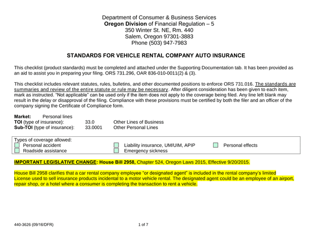 STANDARDS FOR VEHICLE RENTAL COMPANY AUTO INSURANCE screenshot