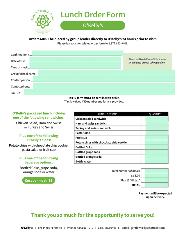 Lunch Order Form screenshot
