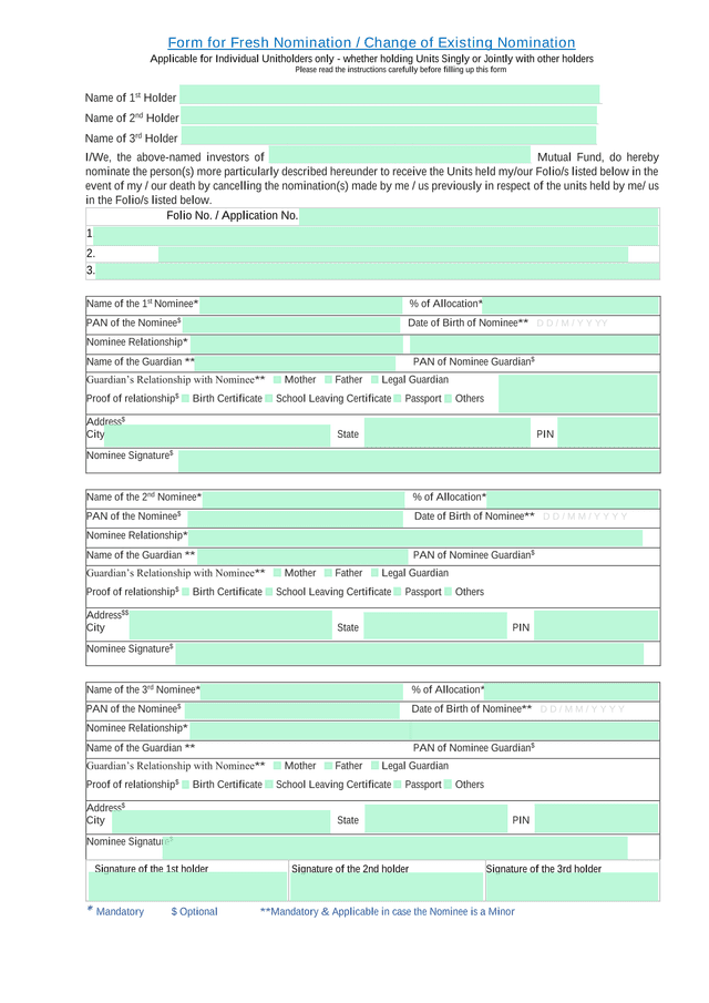 Form For Fresh Nomination  Change Of Existing Nomination screenshot