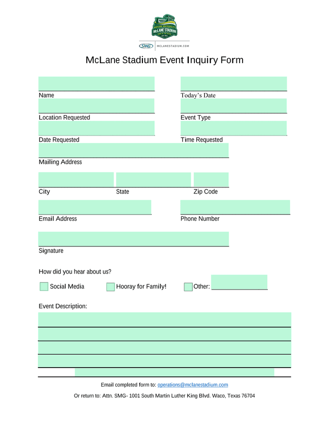 McLane Stadium Event Inquiry Form screenshot