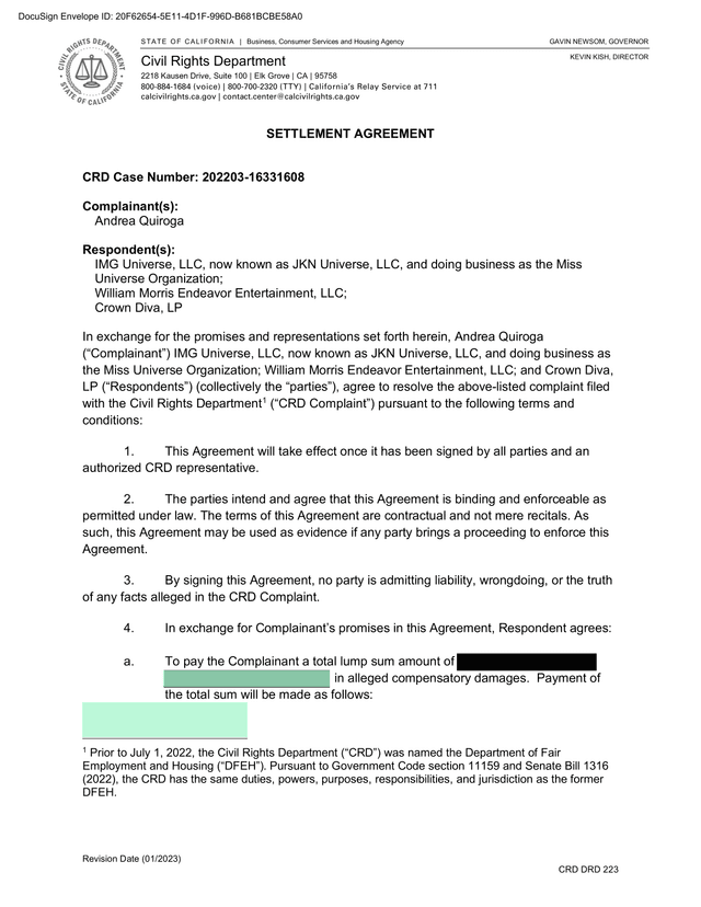Settlement Agreement screenshot