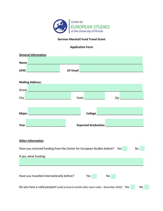 German Marshall Fund Travel Grant Application Form screenshot
