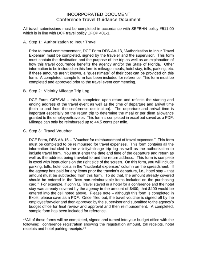 Conference Travel Guidance Document screenshot