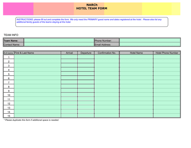 ASHN North American Championship 2009 Hotel Audit Form screenshot