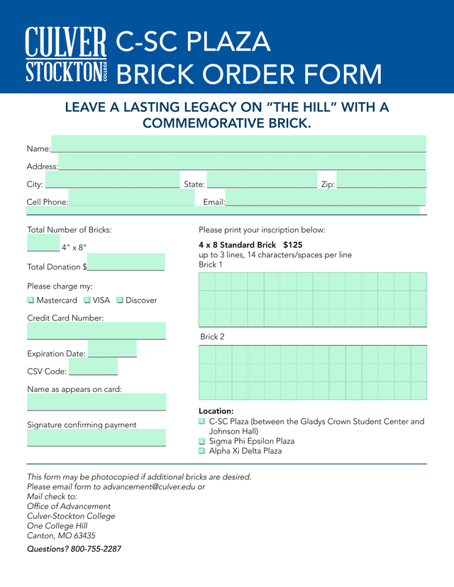 C SC PLAZA BRICK ORDER FORM screenshot