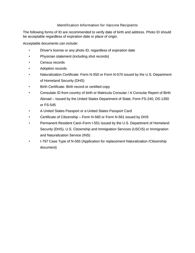 Identification Information For Vaccine Recipients screenshot