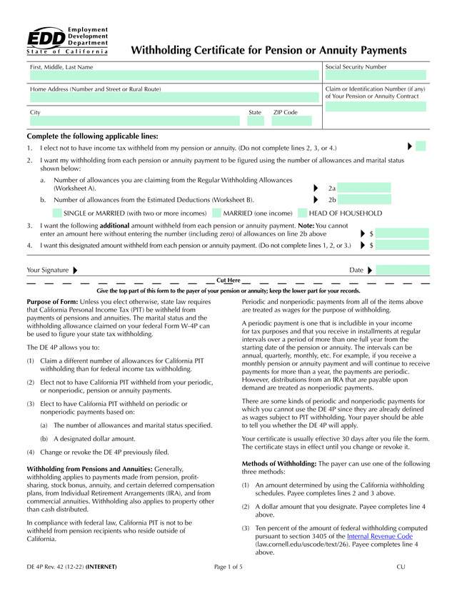 Withholding Certificate For Pension Or Annuity Payments screenshot