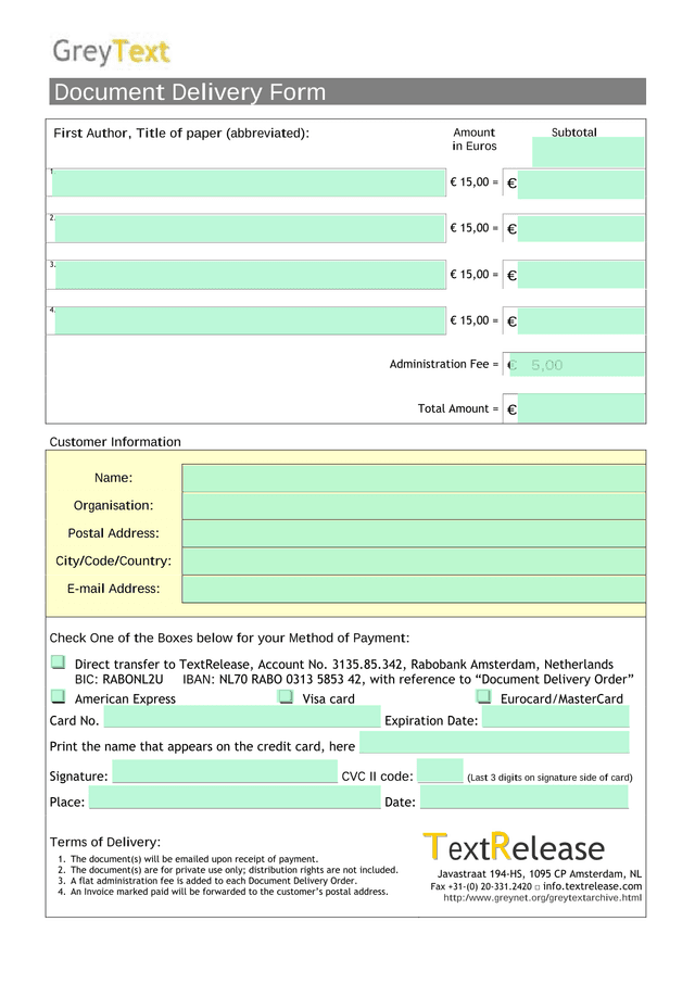 Document Delivery Form screenshot