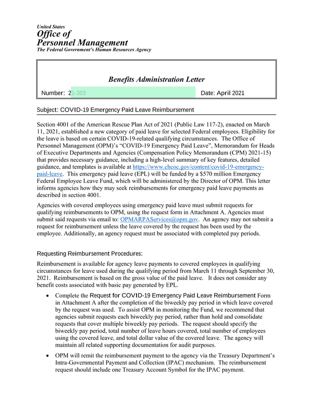 Benefits Administration Letter 21 303 screenshot