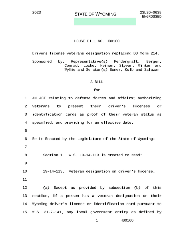 House Bill No. HB0160 screenshot
