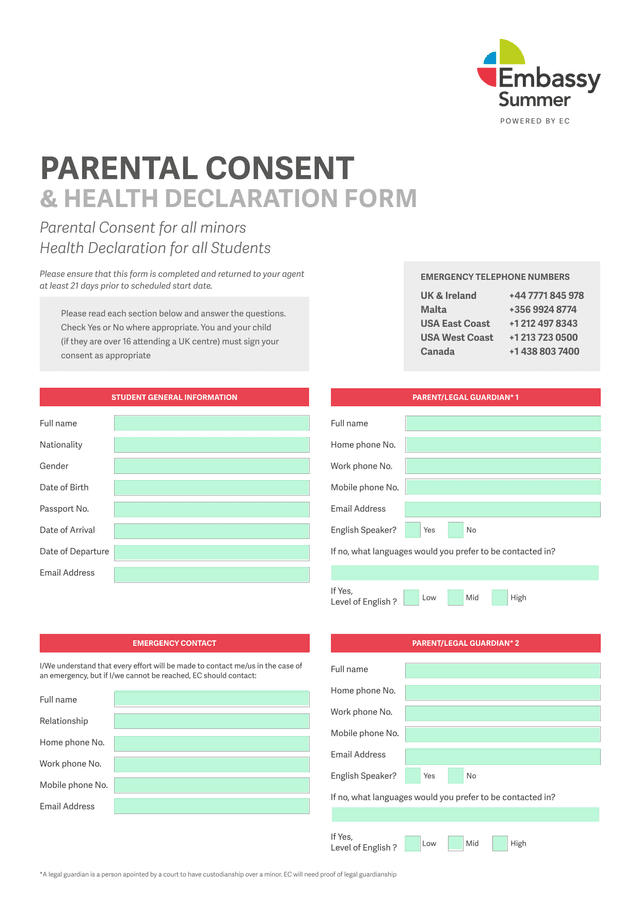 Parental Consent  Health Declaration Form screenshot