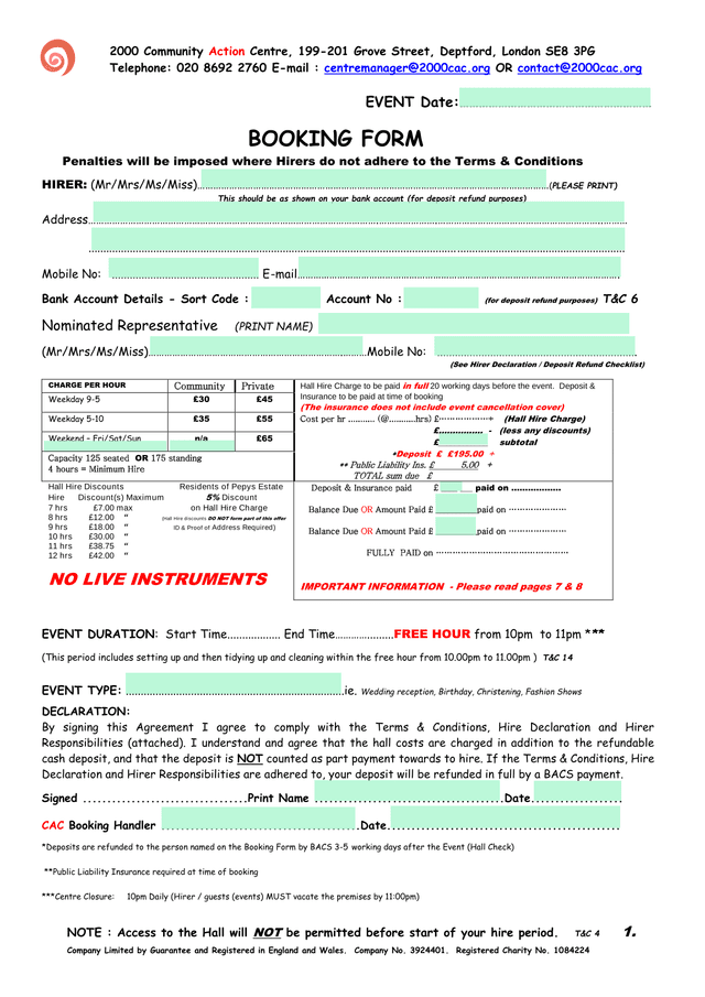 BOOKING FORM screenshot