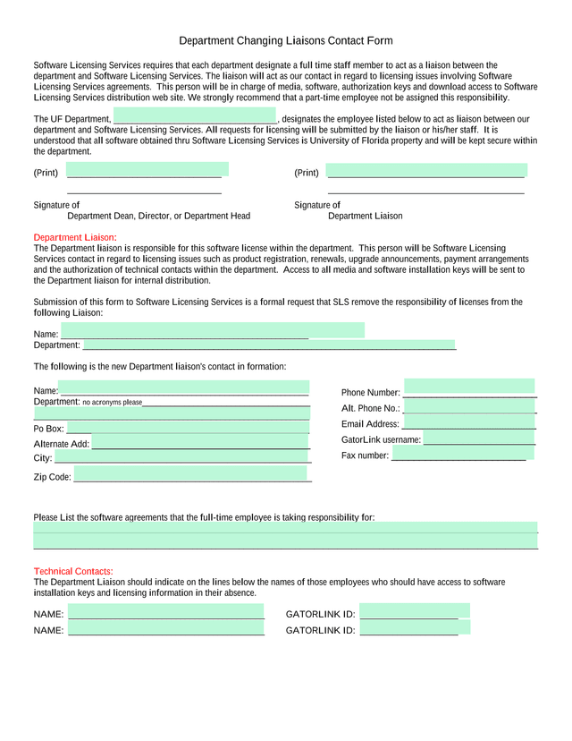 Department Changing Liaisons Contact Form screenshot