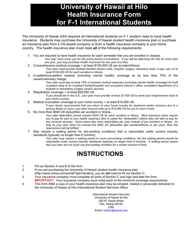 Health Insurance Form For F 1 International Students screenshot