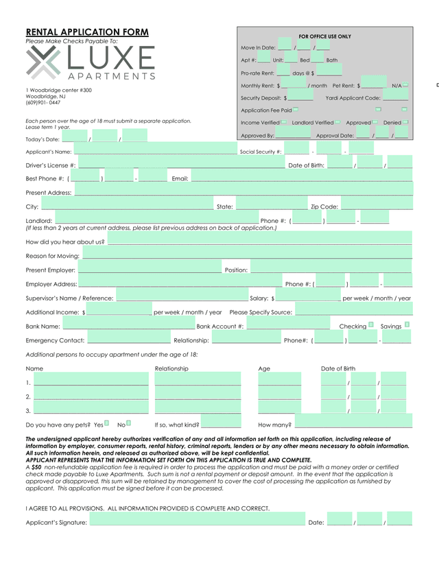 RENTAL APPLICATION FORM screenshot