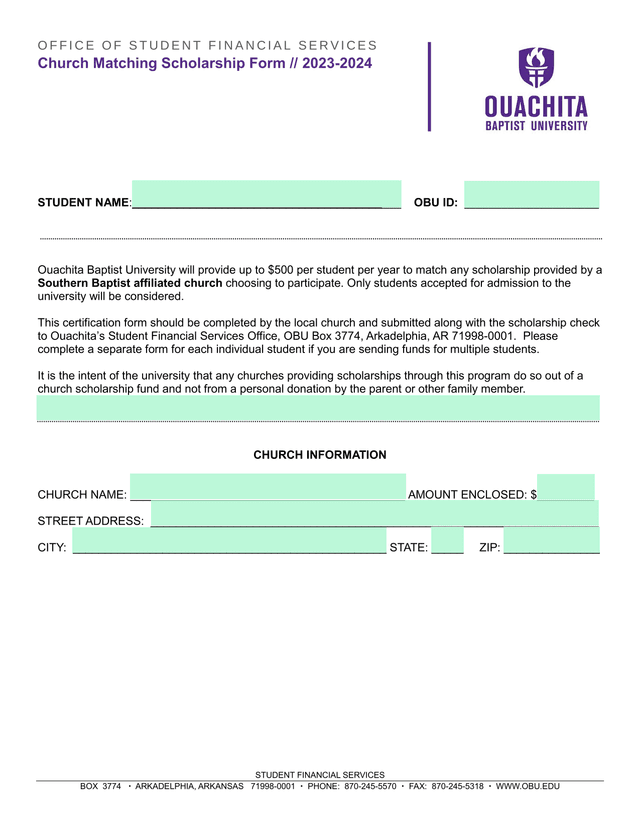 Church Matching Scholarship Form screenshot