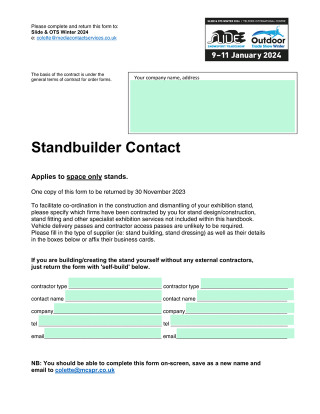 Standbuilder Contact Form screenshot