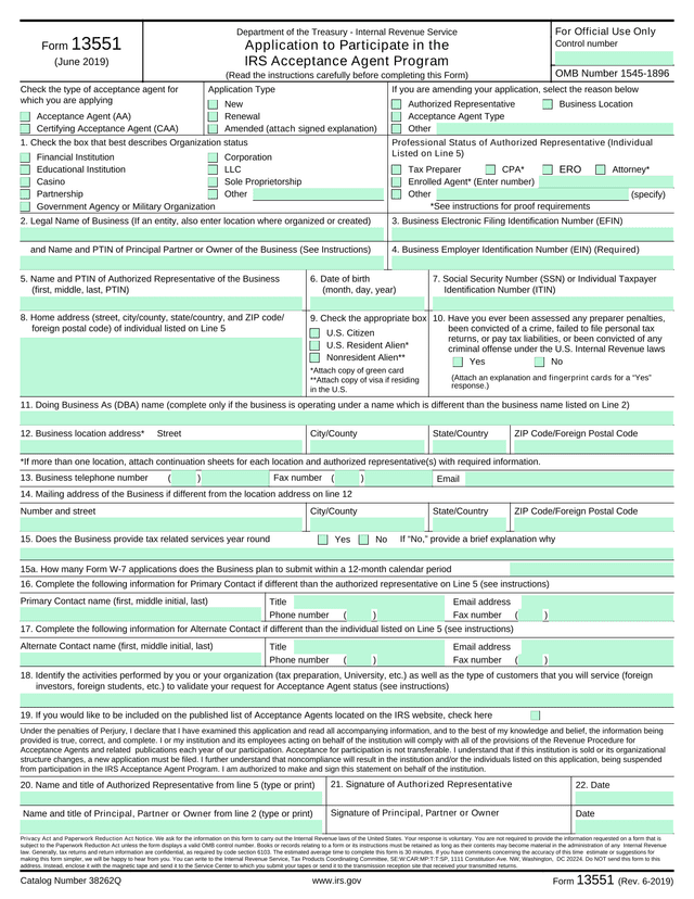 Form 13551 screenshot