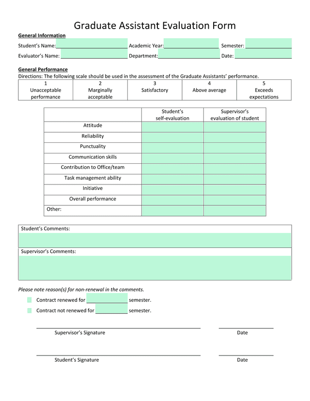 Graduate Assistant Evaluation Form screenshot