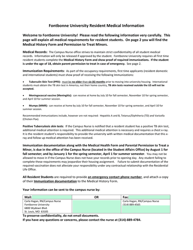 Fontbonne University Resident Medical Information screenshot