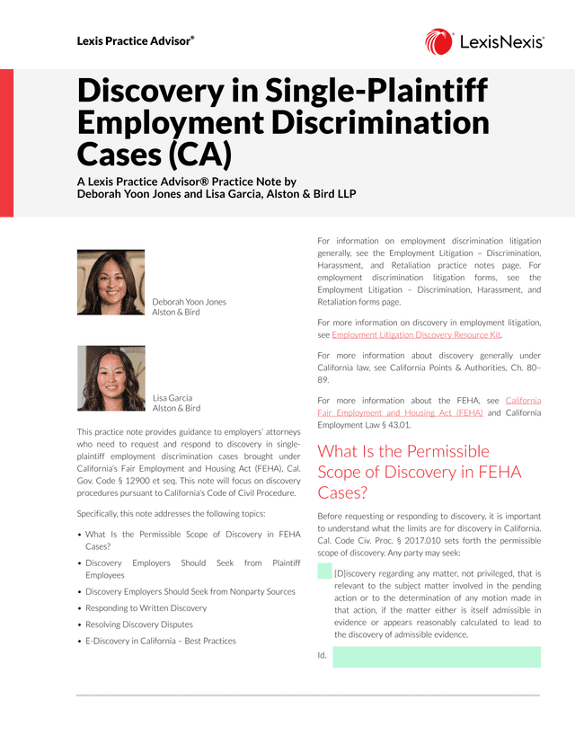 Discovery In Single Plaintiff Employment Discrimination Cases (CA) screenshot