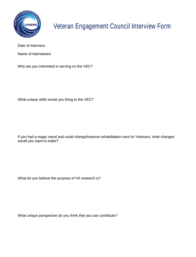 Veteran Engagement Council Interview Form screenshot