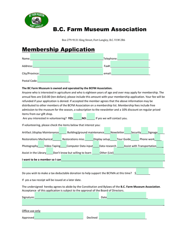 Membership Application screenshot