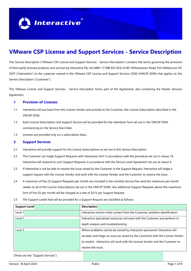 VMware CSP License And Support Services   Service Description screenshot