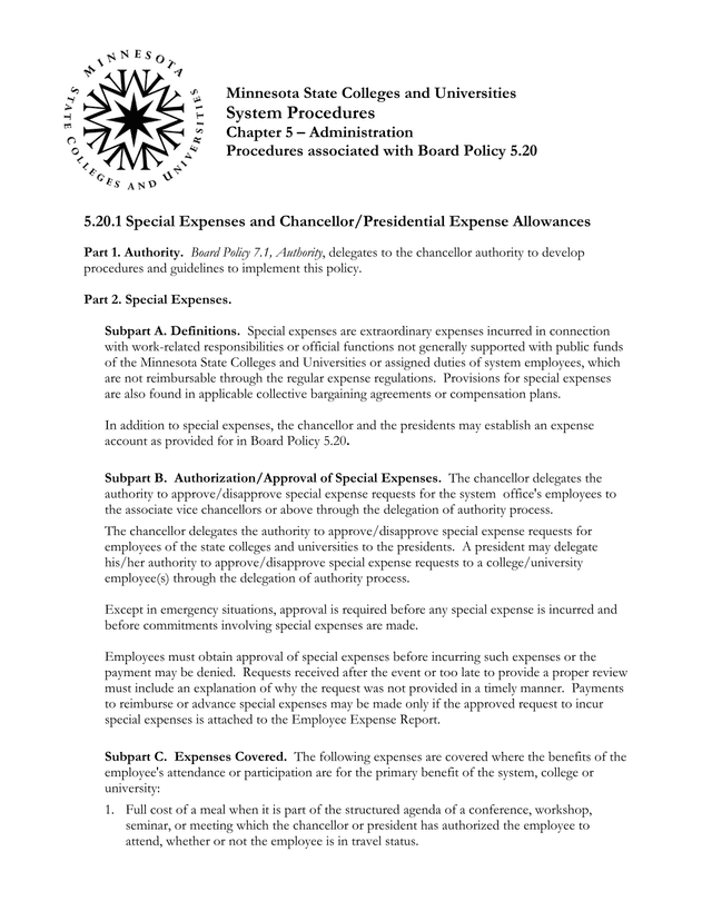 Minnesota State Colleges And Universities System Procedures Chapter 5  Administration screenshot