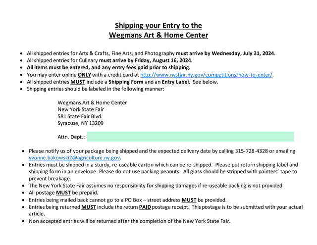 Shipping Form For New York State Fair Entries screenshot