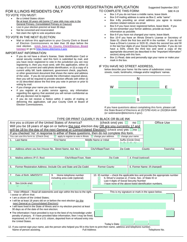 Illinois Voter Registration Application screenshot