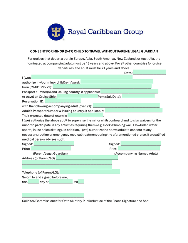 Consent For Minor (0 17) Child To Travel Without ParentLegal Guardian screenshot