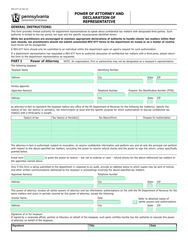 REV 677 Power Of Attorney screenshot