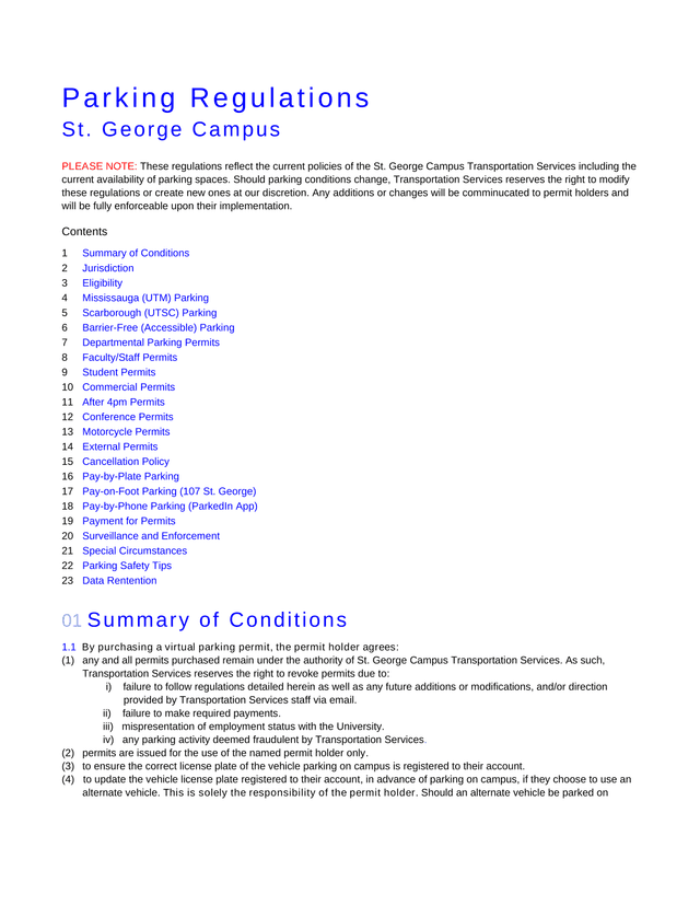 Parking Regulations St. George Campus screenshot