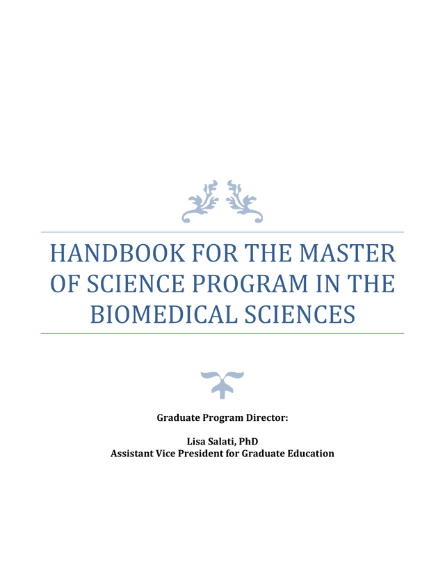 HANDBOOK FOR THE MASTER OF SCIENCE PROGRAM IN THE BIOMEDICAL SCIENCES screenshot