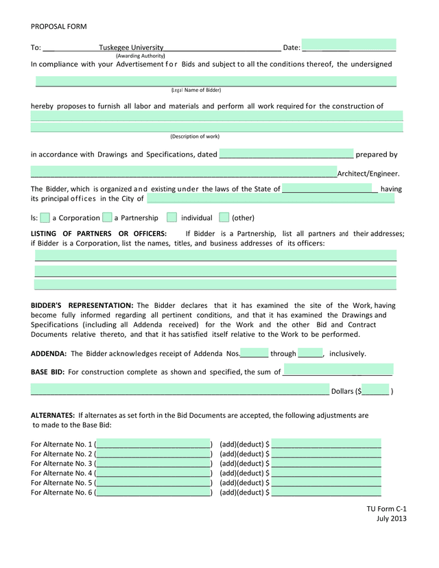 PROPOSAL FORM screenshot