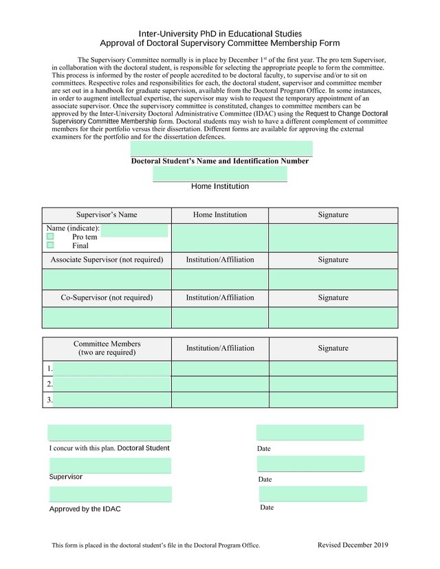 Approval Of Doctoral Supervisory Committee Membership Form screenshot