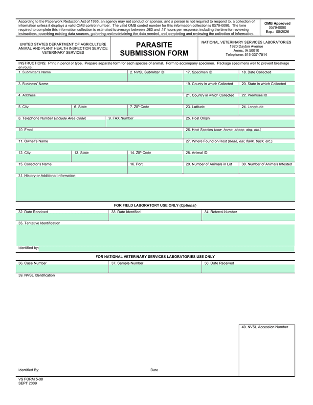 Parasite Submission Form screenshot
