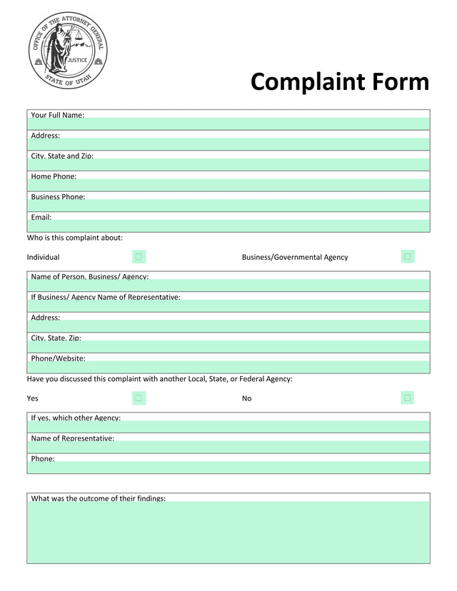 Complaint Form screenshot