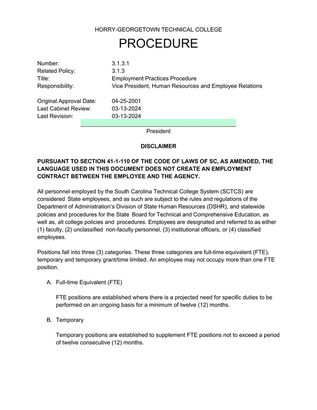 Employment Practices Procedure screenshot