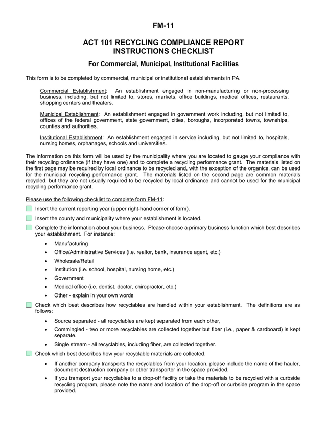FM 11 ACT 101 Recycling Compliance Report screenshot
