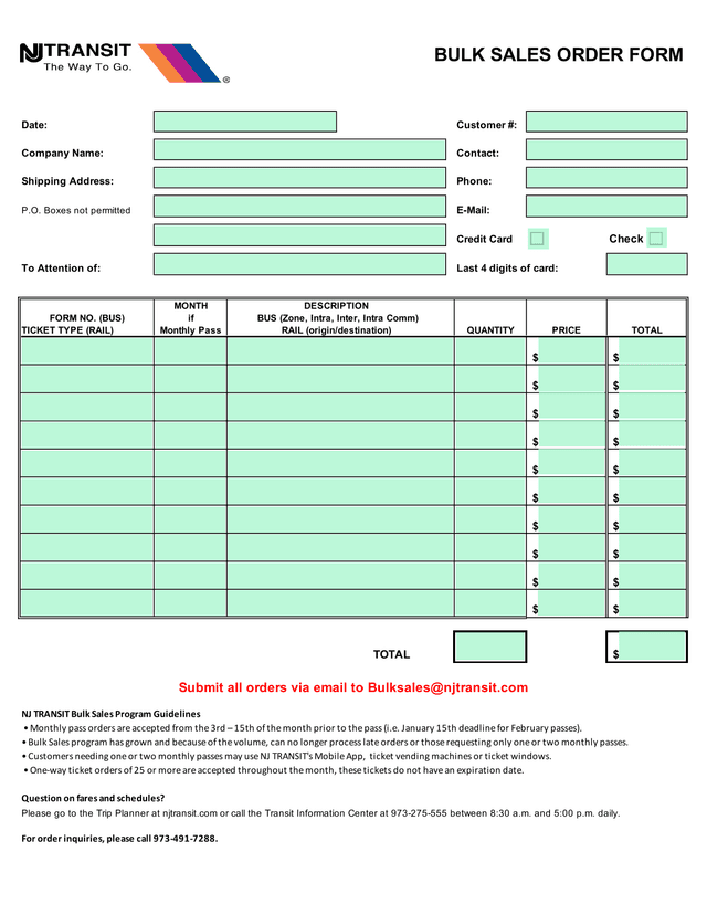 BULK SALES ORDER FORM screenshot