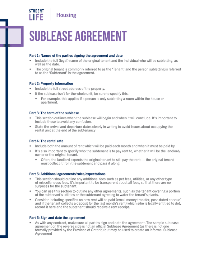 Sublease Agreement screenshot