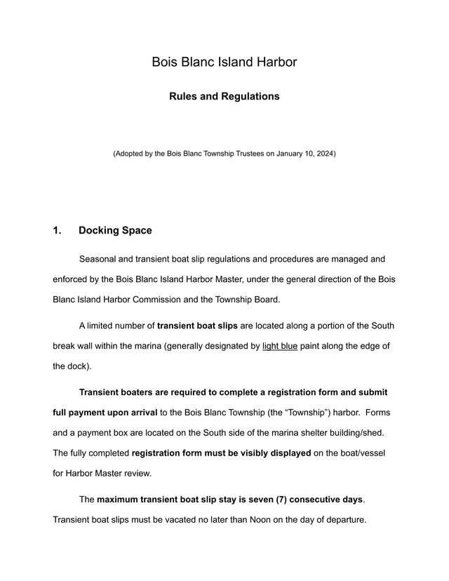 Bois Blanc Island Harbor Rules And Regulations screenshot