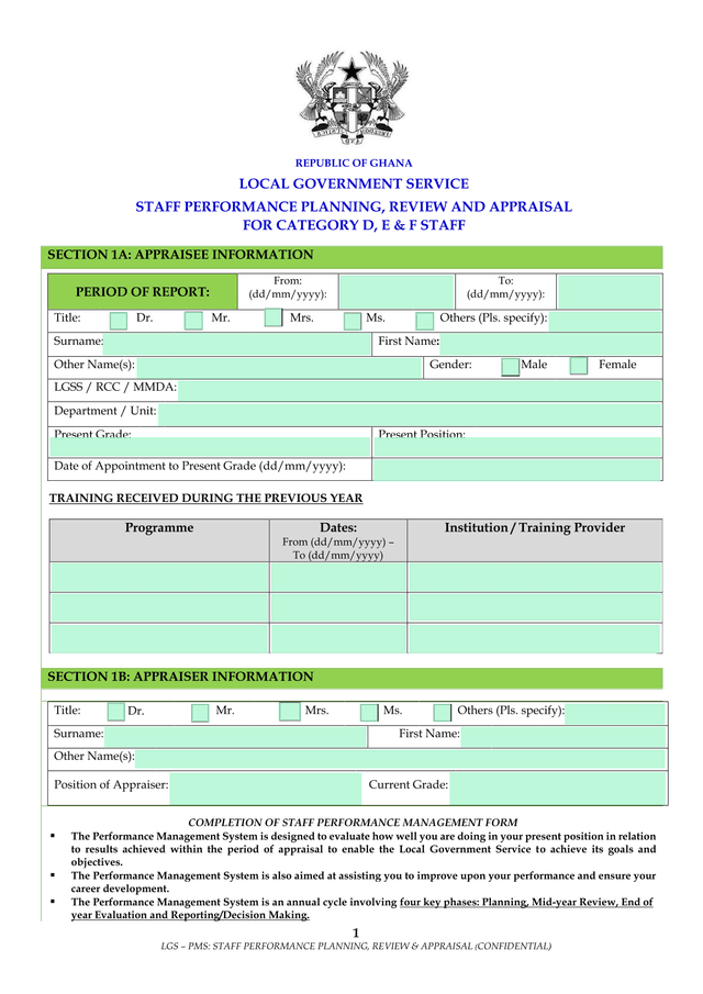 LGS  PMS Staff Performance Planning, Review  Appraisal (Confidential) screenshot